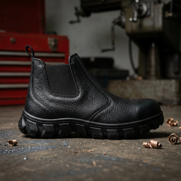 Sepatu Safety Boots Slip-On Cheking sudut 3